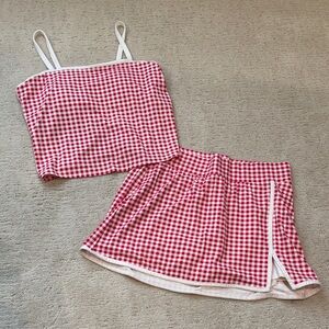 Pink Gingham Two-Piece Crop Top & Skirt Set